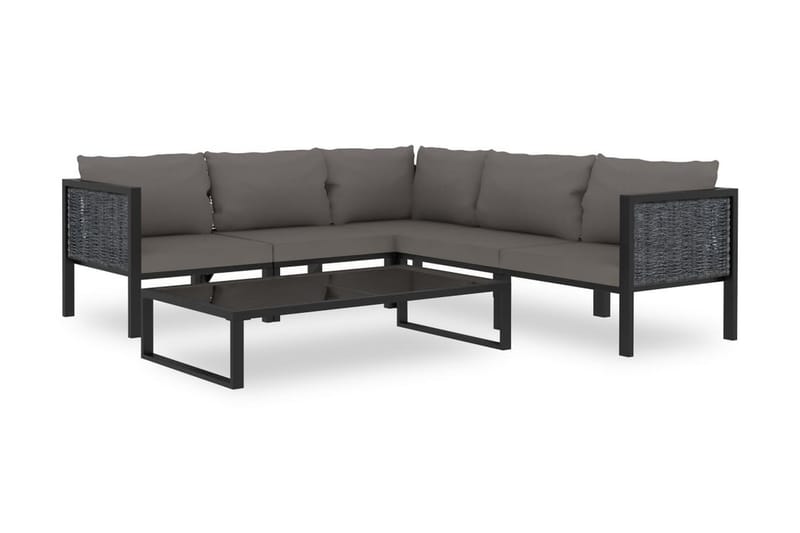 Loungegrupp Utomhus 6 delar med dynor konstrotting antracit - Grå - Utemöbler - Utegrupp - Loungegrupp