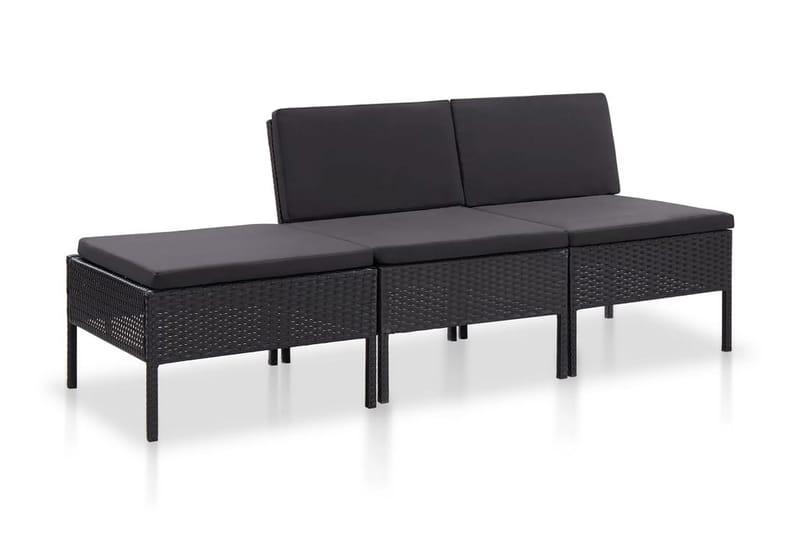 Loungegrupp Utomhus för trädgården med dynor 3 delar konstrotting sv - Svart - Utemöbler - Utegrupp - Loungegrupp
