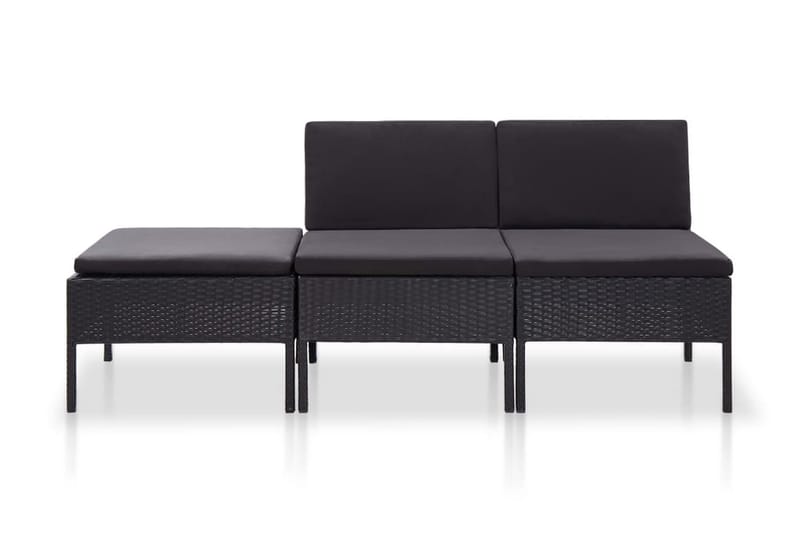 Loungegrupp Utomhus för trädgården med dynor 3 delar konstrotting sv - Svart - Utemöbler - Utegrupp - Loungegrupp