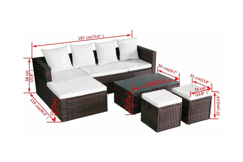Loungegrupp Utomhus för trädgården med dynor 4 delar konstrotting br - Brun - Utemöbler - Utegrupp - Loungegrupp