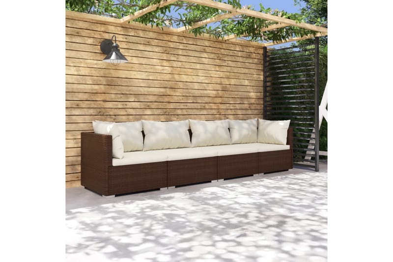 Loungegrupp Utomhus för trädgården med dynor 4 delar konstrotting br - Brun/Vit - Utemöbler - Utegrupp - Loungegrupp