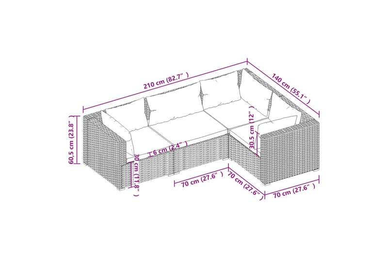 Loungegrupp Utomhus för trädgården med dynor 4 delar konstrotting br - Brun/Vit - Utemöbler - Utegrupp - Loungegrupp