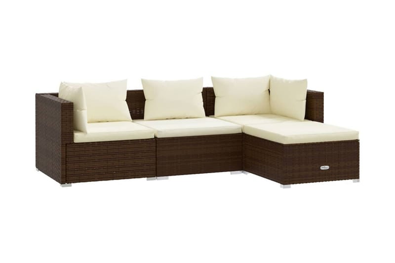 Loungegrupp Utomhus för trädgården med dynor 4 delar konstrotting br - Brun/Vit - Utemöbler - Utegrupp - Loungegrupp