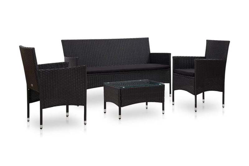 Loungegrupp Utomhus för trädgården med dynor 4 delar konstrotting sv - Svart - Utemöbler - Utegrupp - Loungegrupp