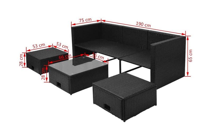 Loungegrupp Utomhus för trädgården med dynor 4 delar konstrotting sv - Svart - Utemöbler - Utegrupp - Loungegrupp