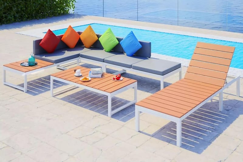 Loungegrupp Utomhus för trädgården med dynor 5 delar aluminium WPC - Flerfärgad - Utemöbler - Utegrupp - Loungegrupp