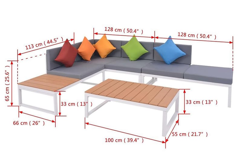 Loungegrupp Utomhus för trädgården med dynor 5 delar aluminium WPC - Flerfärgad - Utemöbler - Utegrupp - Loungegrupp