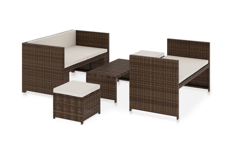 Loungegrupp Utomhus för trädgården med dynor 5 delar konstrotting br - Brun - Utemöbler - Utegrupp - Loungegrupp