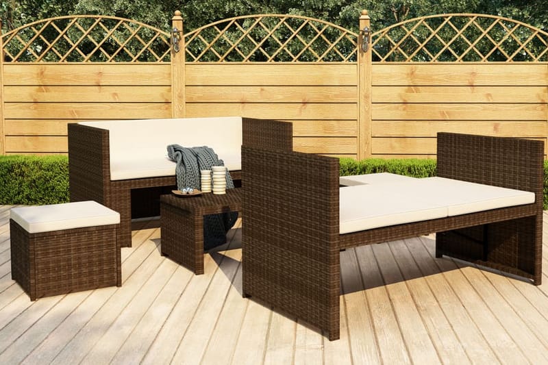 Loungegrupp Utomhus för trädgården med dynor 5 delar konstrotting br - Brun - Utemöbler - Utegrupp - Loungegrupp