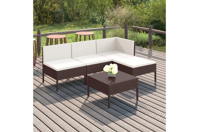 Loungegrupp Utomhus för trädgården med dynor 5 delar konstrotting br - Brun - Utemöbler - Utegrupp - Loungegrupp