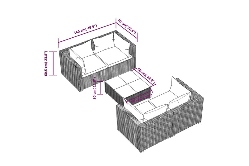 Loungegrupp Utomhus för trädgården med dynor 5 delar konstrotting br - Brun/Vit - Utemöbler - Utegrupp - Loungegrupp