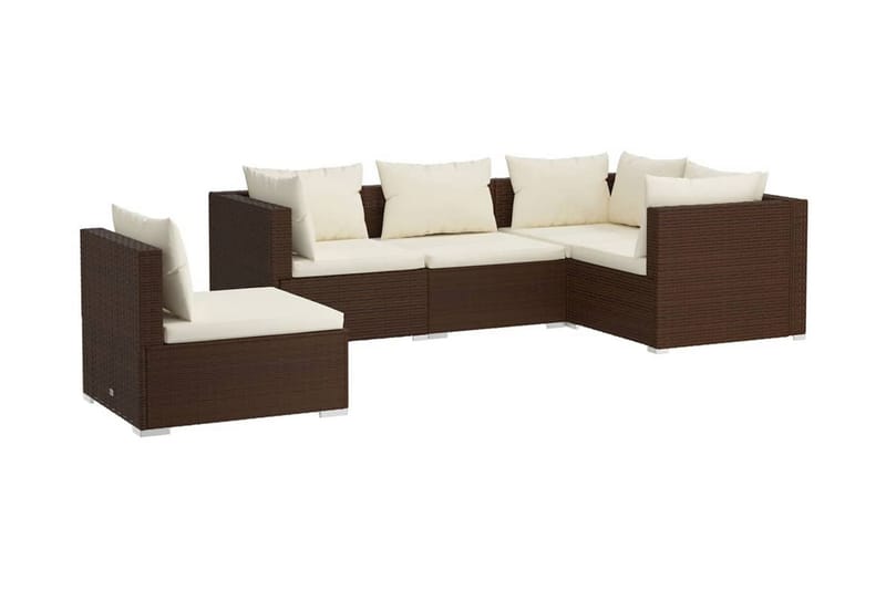 Loungegrupp Utomhus för trädgården med dynor 5 delar konstrotting br - Brun/Vit - Utemöbler - Utegrupp - Loungegrupp