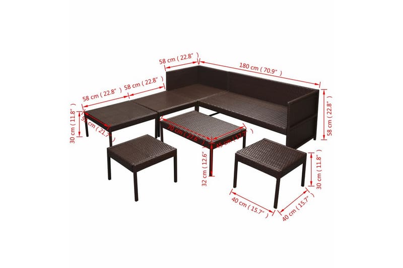 Loungegrupp Utomhus för trädgården med dynor 6 delar konstrotting br - Brun - Utemöbler - Utegrupp - Loungegrupp
