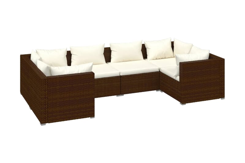 Loungegrupp Utomhus för trädgården med dynor 6 delar konstrotting br - Brun/Vit - Utemöbler - Utegrupp - Loungegrupp