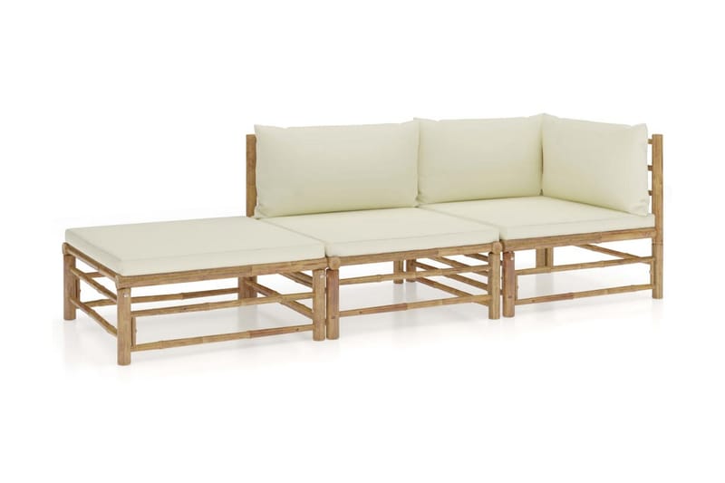 Loungegrupp Utomhus för trädgården med gräddvita dynor 3 delar bambu - Vit - Utemöbler - Utegrupp - Loungegrupp