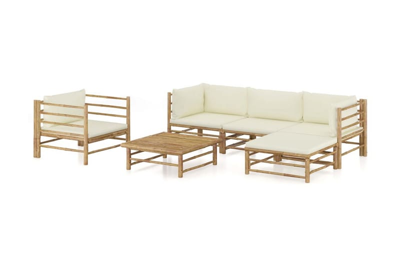 Loungegrupp Utomhus för trädgården med gräddvita dynor 6 delar bambu - Vit - Utemöbler - Utegrupp - Loungegrupp