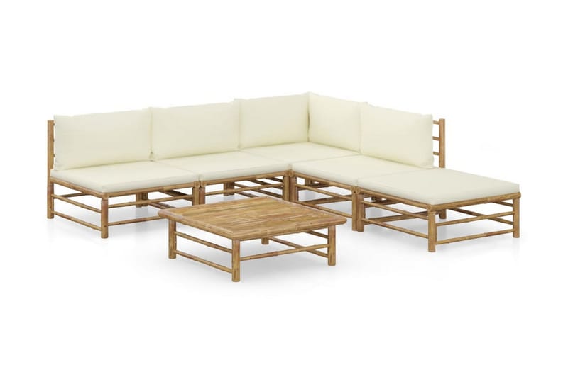 Loungegrupp Utomhus för trädgården med gräddvita dynor 6 delar bambu - Vit - Utemöbler - Utegrupp - Loungegrupp