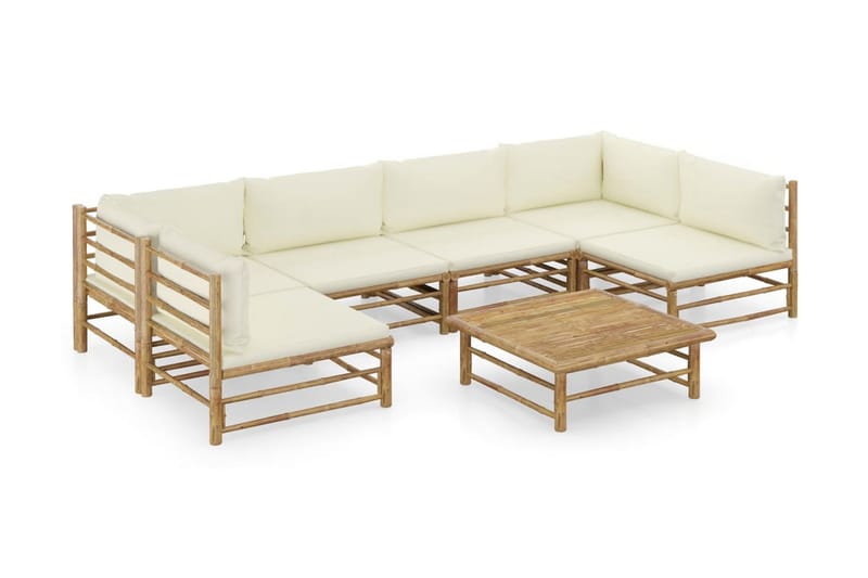 Loungegrupp Utomhus för trädgården med gräddvita dynor 7 delar bambu - Vit - Utemöbler - Utegrupp - Loungegrupp