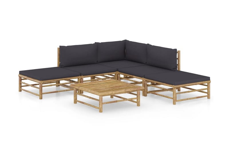 Loungegrupp Utomhus för trädgården med mörkgrå dynor 6 delar bambu - Grå - Utemöbler - Utegrupp - Loungegrupp