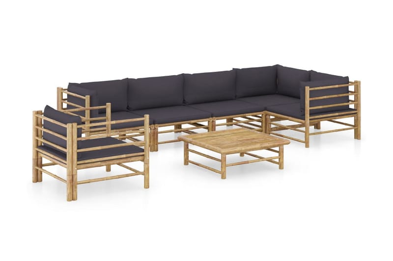 Loungegrupp Utomhus för trädgården med mörkgrå dynor 7 delar bambu - Grå - Utemöbler - Utegrupp - Loungegrupp
