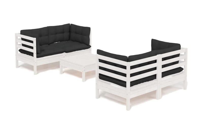 Loungegrupp Utomhus med antracit dynor 5 delar massiv furu - Vit/svart - Utemöbler - Utegrupp - Loungegrupp