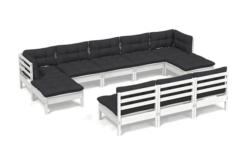 Loungegrupp Utomhus med dynor 10 delar vit massiv furu - Vit/svart - Utemöbler - Utegrupp - Loungegrupp