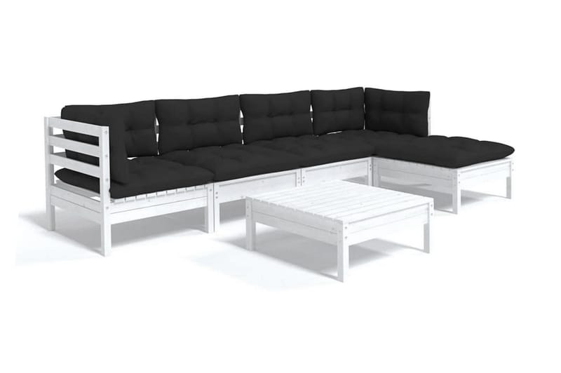 Loungegrupp Utomhus med dynor 6 delar vit massiv furu - Vit/svart - Utemöbler - Utegrupp - Loungegrupp