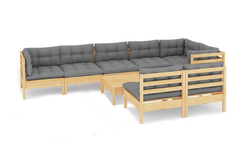 Loungegrupp Utomhus med dynor 9 delar grå furu - Grå - Utemöbler - Utegrupp - Loungegrupp
