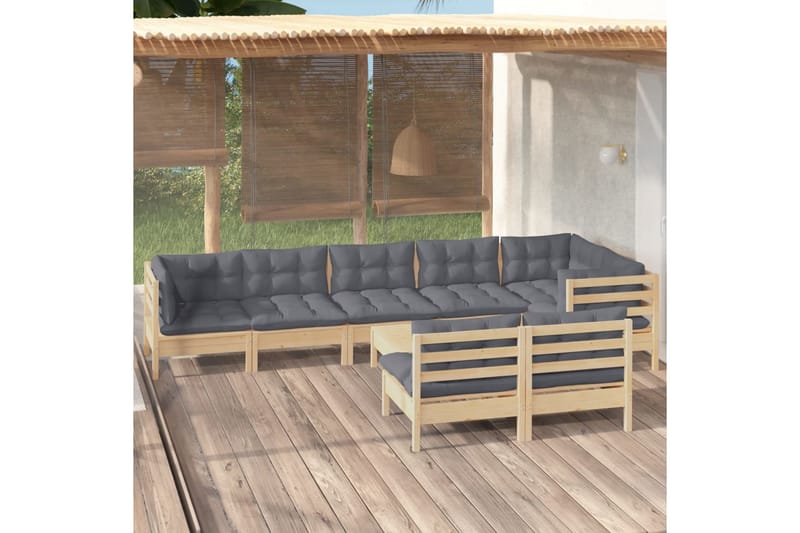 Loungegrupp Utomhus med dynor 9 delar grå furu - Grå - Utemöbler - Utegrupp - Loungegrupp