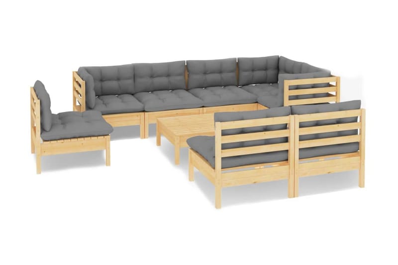 Loungegrupp Utomhus med dynor 9 delar grå furu - Grå - Utemöbler - Utegrupp - Loungegrupp