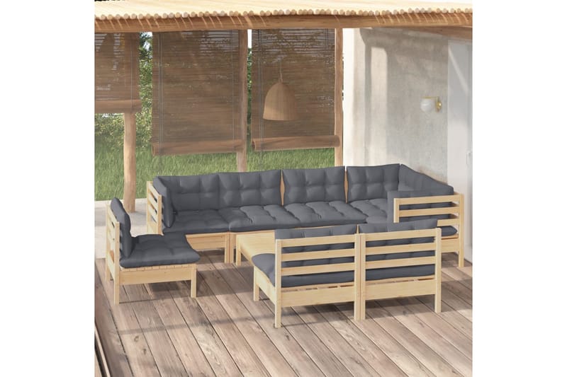 Loungegrupp Utomhus med dynor 9 delar grå furu - Grå - Utemöbler - Utegrupp - Loungegrupp