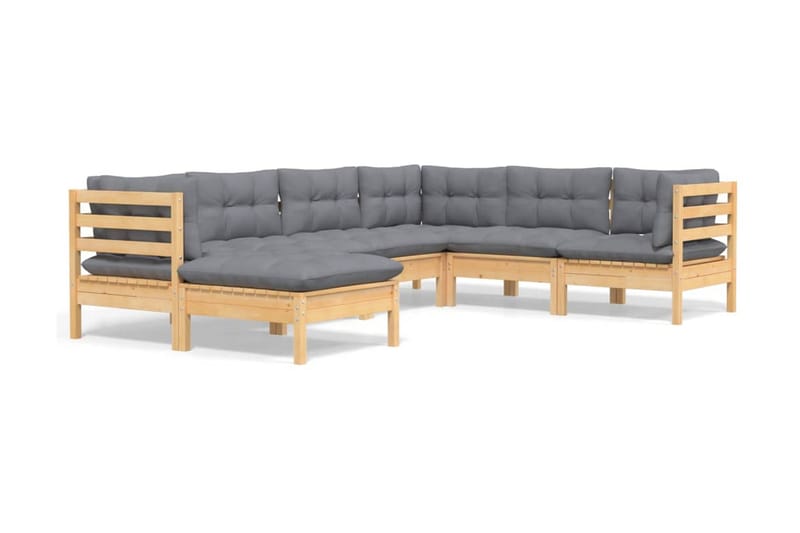 Loungegrupp Utomhus med grå dynor 7 delar massiv furu - Brun - Utemöbler - Utegrupp - Loungegrupp