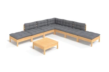 Loungegrupp Utomhus med grå dynor 8 delar massiv furu - Grå - Utemöbler - Utegrupp - Loungegrupp