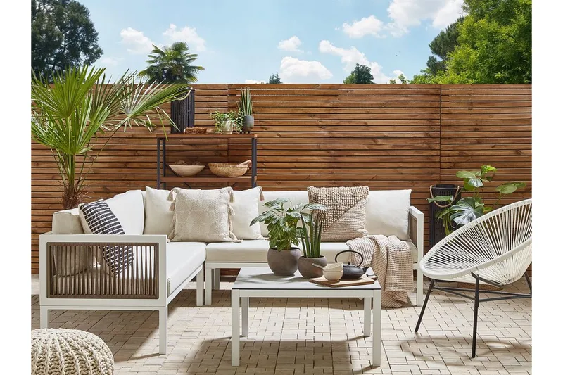 Loungegrupp Utomhus vit/brun BORELLO - Vit - Utemöbler - Utegrupp - Loungegrupp