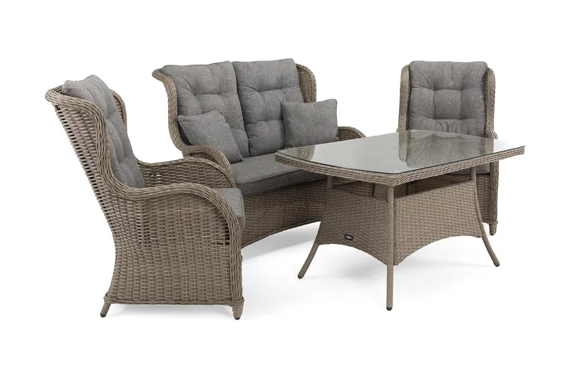 Marcus Soffgrupp 2-sits Ink. Fåtöljer - Brun / Gråa dynor - Utemöbler - Utegrupp - Loungegrupp