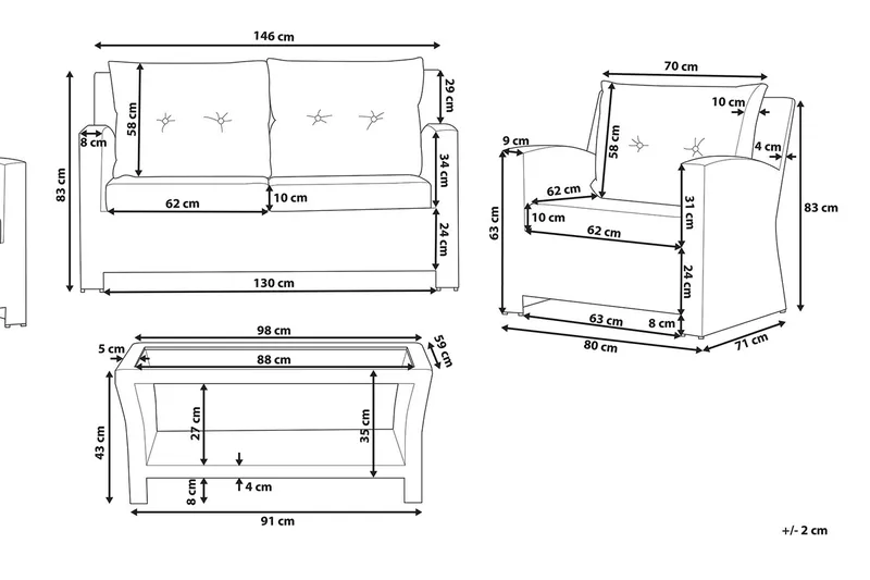 Marino Loungegrupp Utomhus 146 cm - Vit - Utemöbler - Utegrupp - Loungegrupp