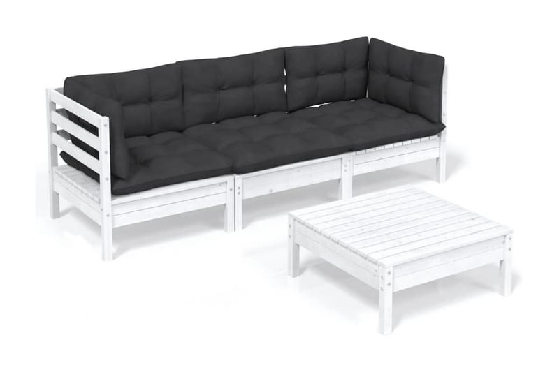 Loungegrupp Utomhus med antracit dynor 4 delar furu - Vit/svart - Utemöbler - Utegrupp - Loungegrupp