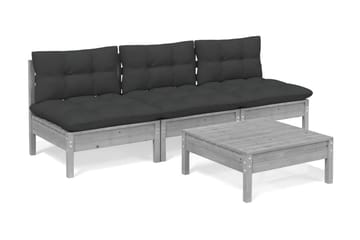 Loungegrupp Utomhus med antracit dynor 4 delar massiv furu