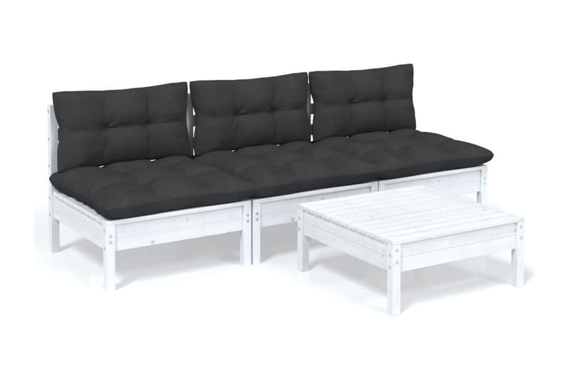 Loungegrupp Utomhus med antracit dynor 4 delar massiv furu - Vit/svart - Utemöbler - Utegrupp - Loungegrupp