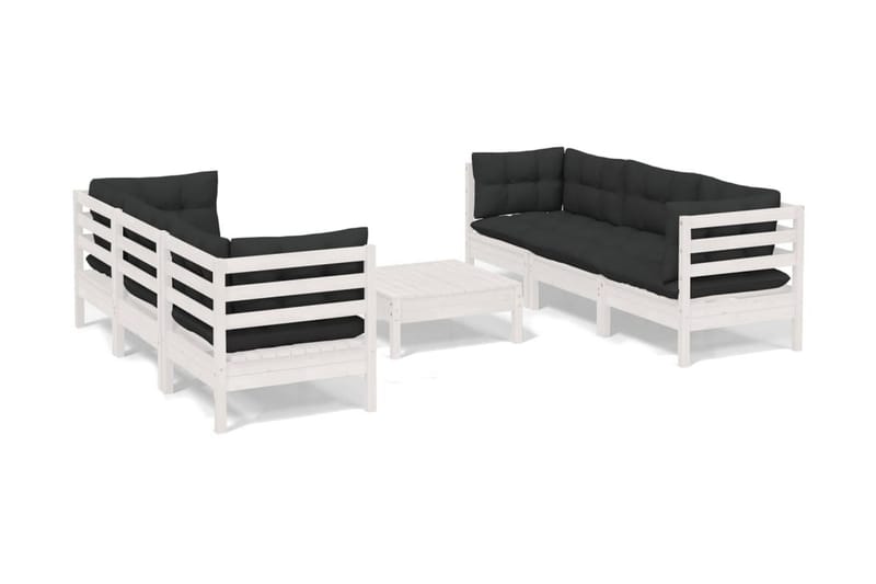 Loungegrupp Utomhus med antracit dynor 7 delar massiv furu - Vit/svart - Utemöbler - Utegrupp - Loungegrupp