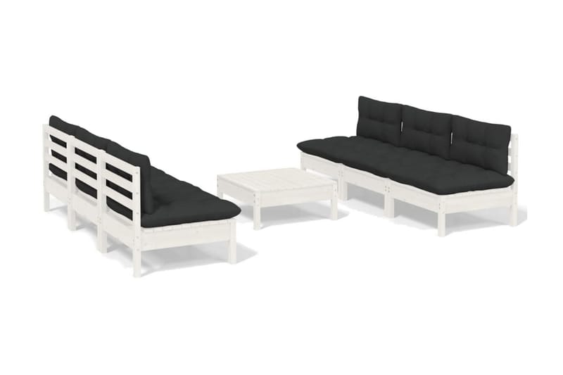 Loungegrupp Utomhus med antracit dynor 7 delar massiv furu - Vit/svart - Utemöbler - Utegrupp - Loungegrupp