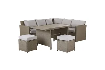 Loungegrupp med bord Bardi Natur/grå/beige - Natur/grå/beige - Utemöbler - Utegrupp - Loungegrupp