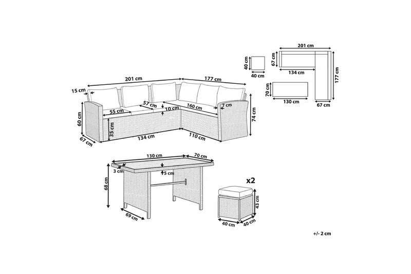 Loungegrupp med bord Bardi Natur/grå/beige - Natur/grå/beige - Utemöbler - Utegrupp - Loungegrupp
