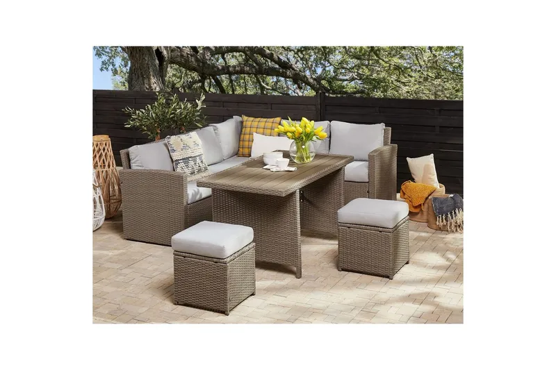 Loungegrupp med bord Bardi Natur/grå/beige - Natur/grå/beige - Utemöbler - Utegrupp - Loungegrupp