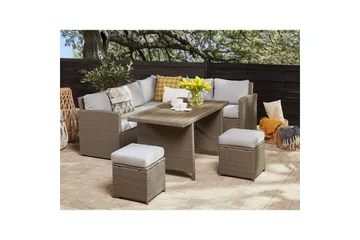 Loungegrupp med bord Bardi Natur/grå/beige - Natur/grå/beige - Utemöbler - Utegrupp - Loungegrupp