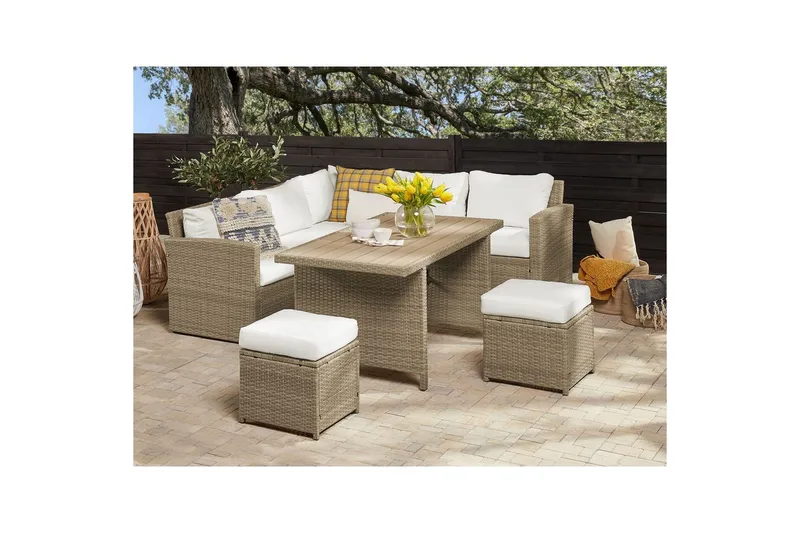 Loungegrupp med bord Bardi Vit/brun - Vit/brun - Utemöbler - Utegrupp - Loungegrupp