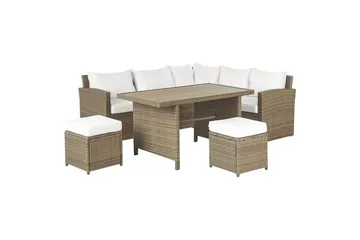 Loungegrupp med bord Bardi Vit/brun - Vit/brun - Utemöbler - Utegrupp - Loungegrupp