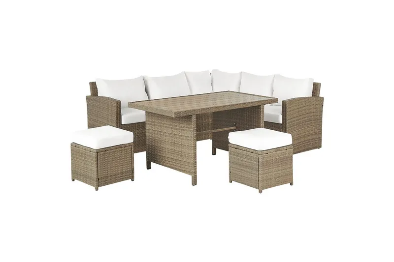 Loungegrupp med bord Bardi Vit/brun - Vit/brun - Utemöbler - Utegrupp - Loungegrupp