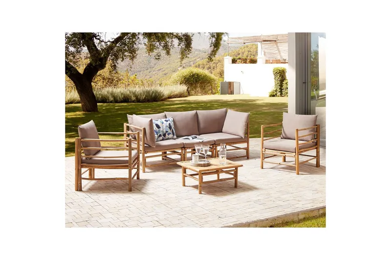 Loungegrupp med bord Cerreto Beige/ljust trä, 5-Sits - Beige/ljust trä, 5-Sits - Utemöbler - Utegrupp - Loungegrupp