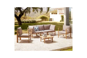 Loungegrupp med bord Cerreto Beige/ljust trä, 5-Sits - Beige/ljust trä, 5-Sits - Utemöbler - Utegrupp - Loungegrupp